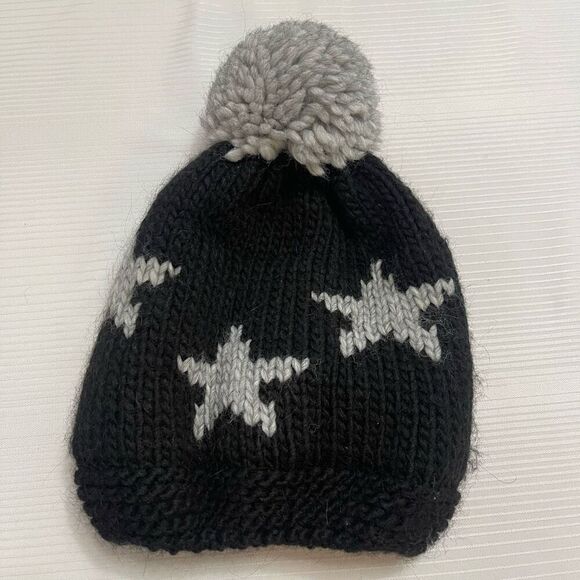 NARDI & TAGLIAFERRI Italy Wool Alpaca Black Grey Star Beanie Hat - Picture 1 of 5